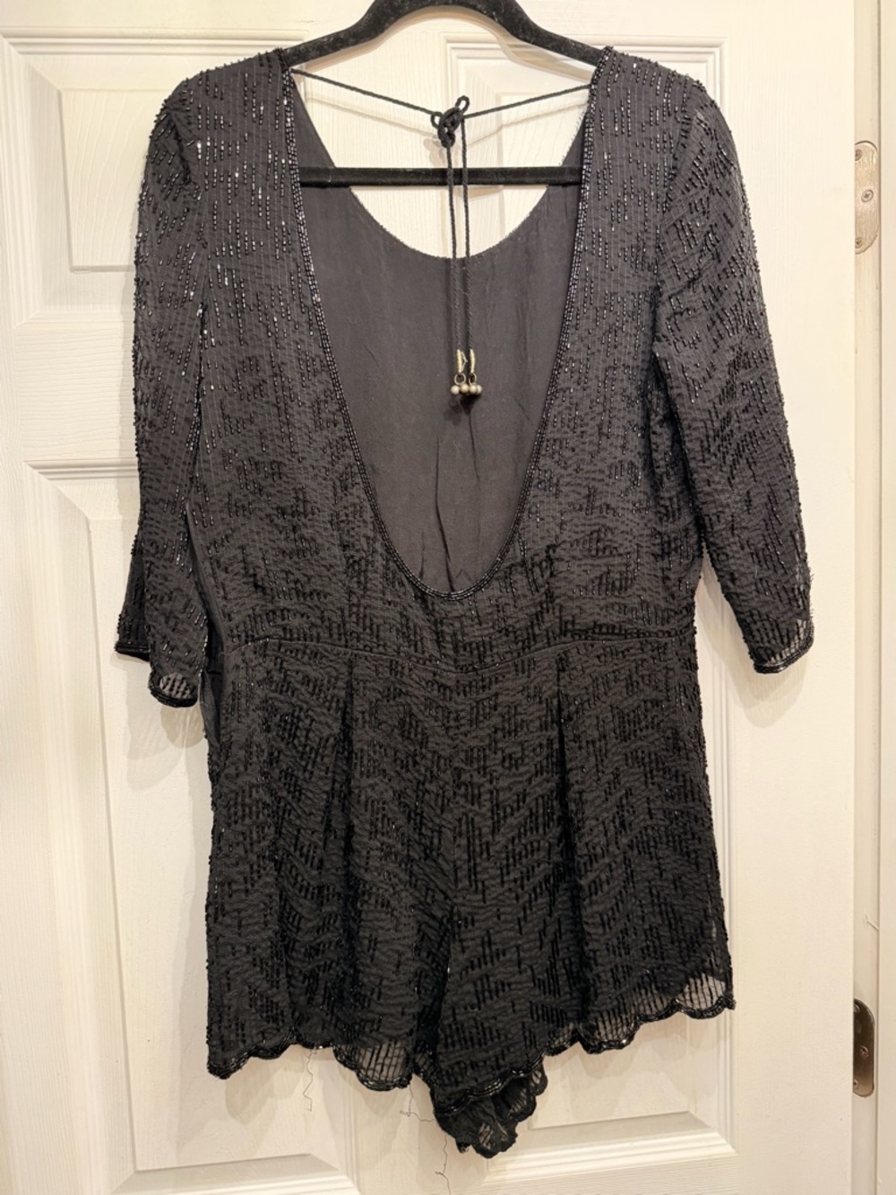 Free People Black beaded  Open-Back Romper. Broken zipper - Picture 4 of 7